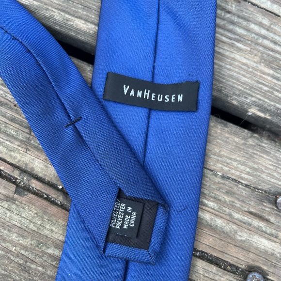 VAN HEUSEN NECKTIE SET OF 2 WIDE BLACK & SKINNY BLUE MENS NECK TIES - Picture 3 of 6